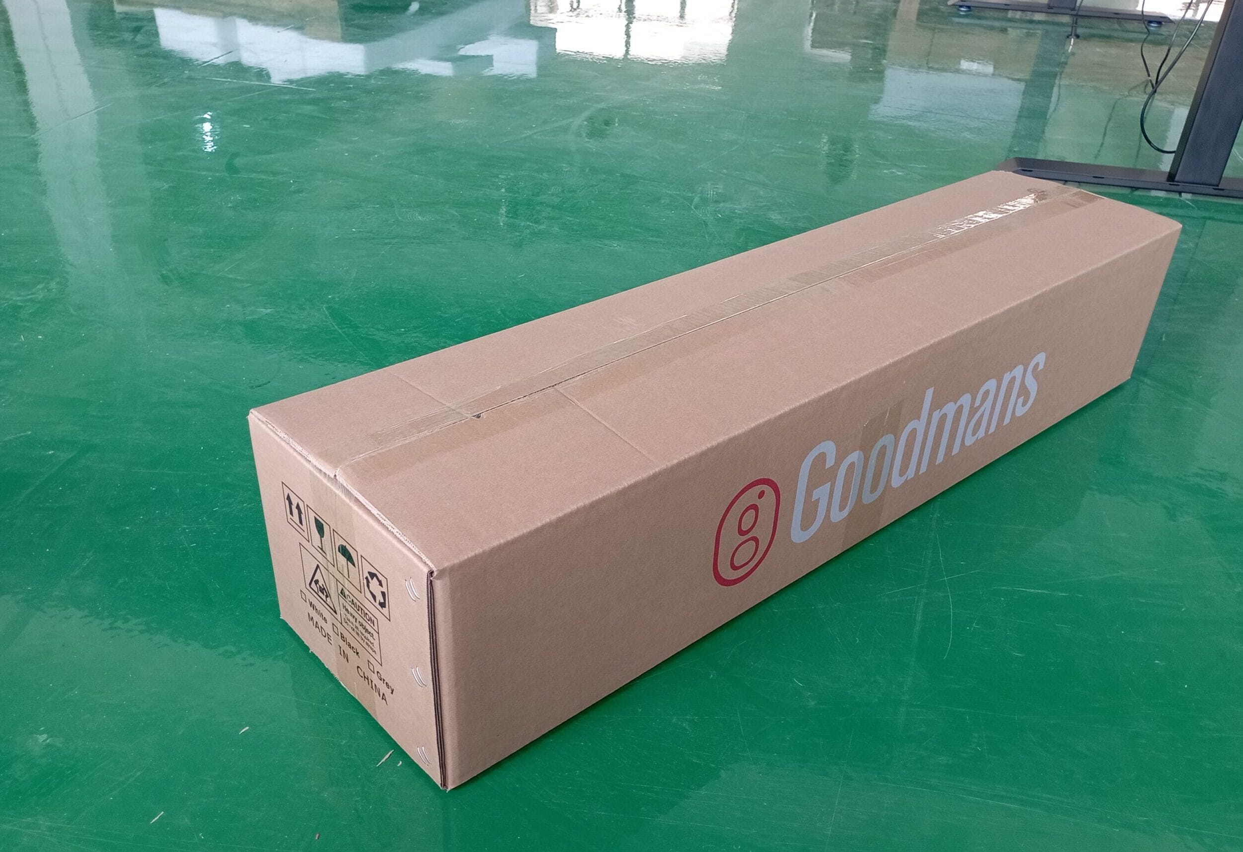 Placeholder for an approved standing desk frame packaging or container loading photograph
