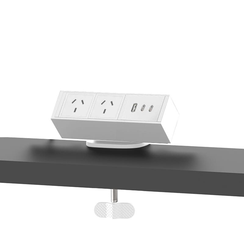 Standing desk project configuration with cable management and electrical components