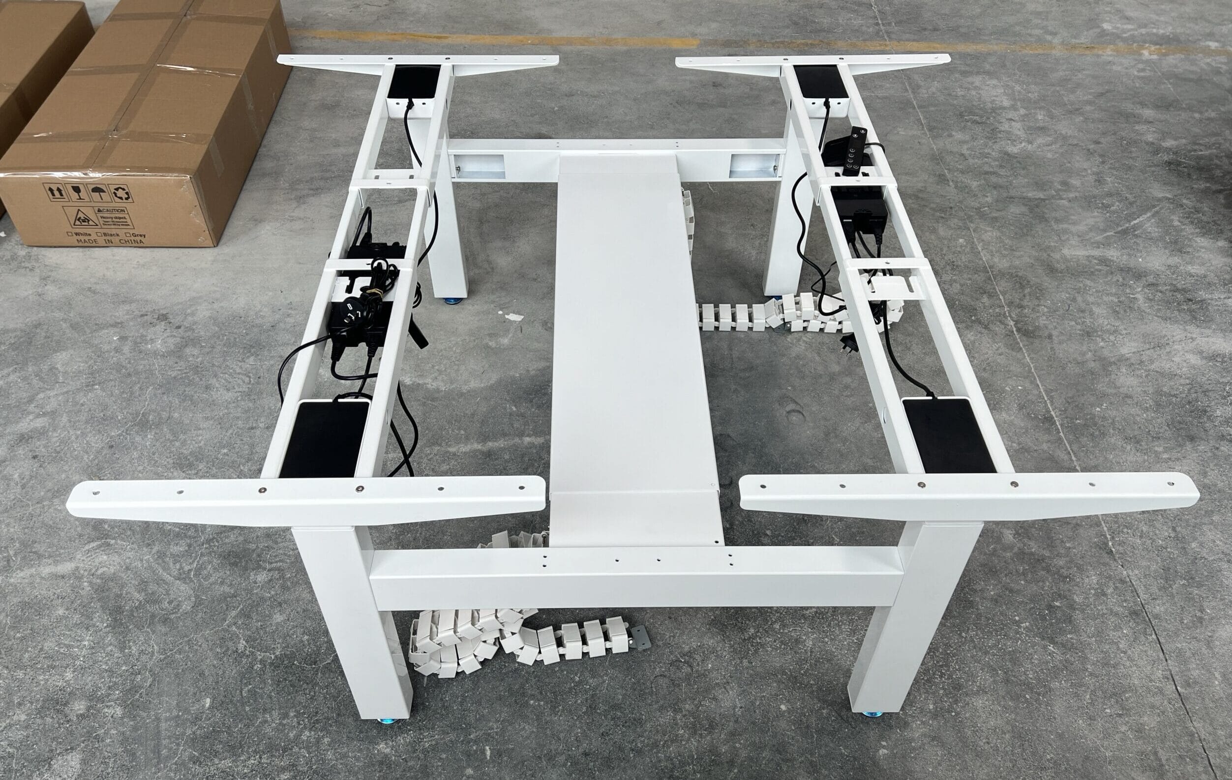 Facing sit-stand workstations in a commercial office setting