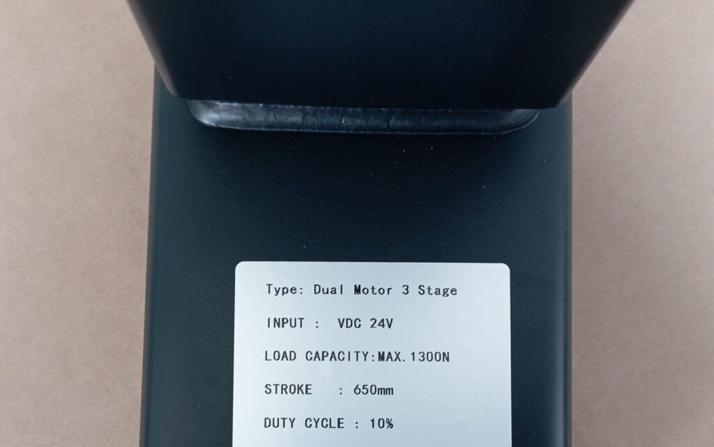 Desk frame specification label showing product information and the date during the Goodmans inspection